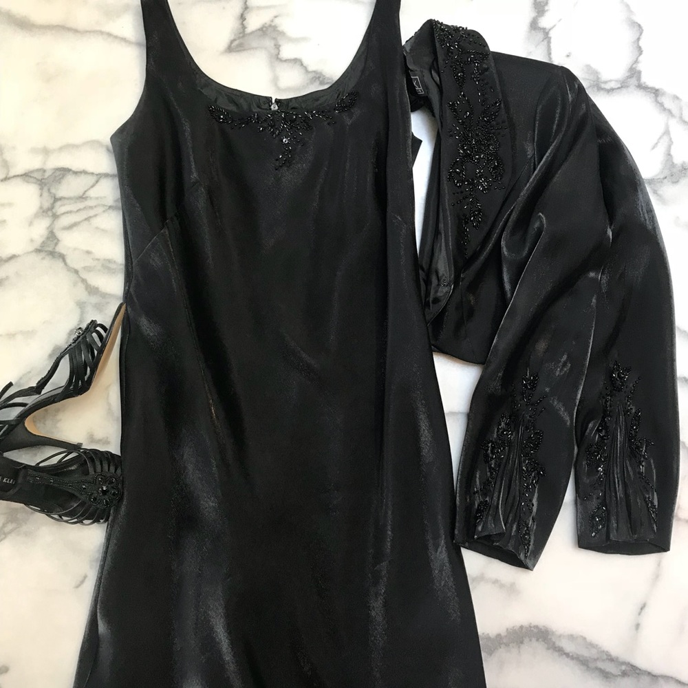 Alex Evenings liquid satin black evening gown